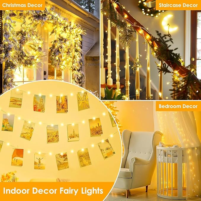 2Pack Each 66Ft 200LED Christmas Fairy Lights Plug in with Remote, Waterproof Twinkle Lights Outdoor Indoor, String Lights 8 Modes with Timer for Girl's Room Garden Christmas Decorations (Warm White)