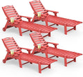 Lounge Chair Outdoor Set of 4 with Wheels, Adjustable 5-Position Chaise Lounge Outdoor, Patio Lounge Chair for Poolside Backyard, Red