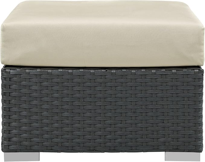 Modway EEI-1855-CHC-BEI Sojourn Wicker Rattan Outdoor Patio Coffee Table, Ottoman, Canvas Antique Beige