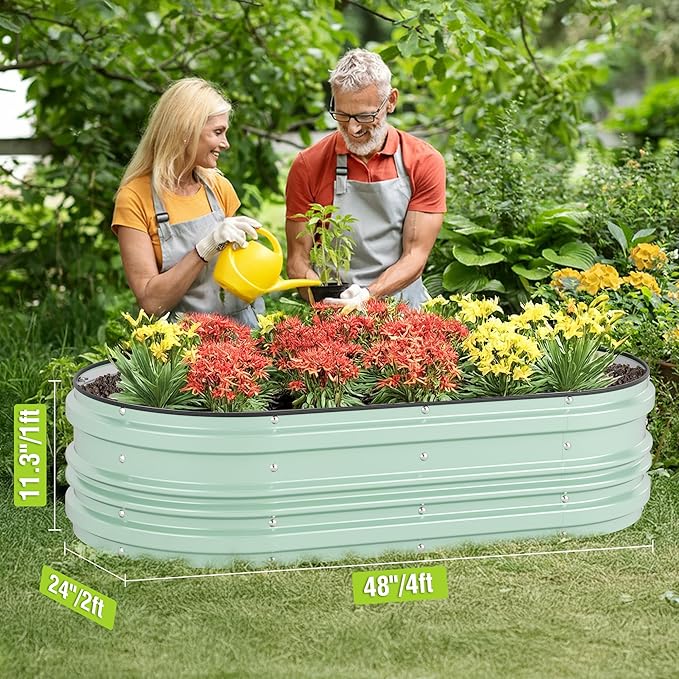 WORKPRO 4x2x1ft Galvanized Raised Garden Bed Set, Rust & Corrosion Protection, Easy Assembly, Safe Edge, Ideal for Vegetables & Flowers, Light Green