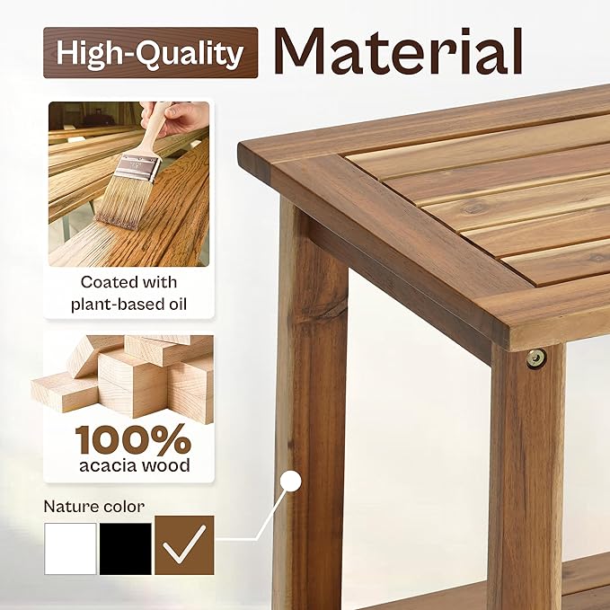 2-Tier Adirondack Side Table – Weather Resistant Wooden End Table, Rectangular Rustic Outdoor & Indoor Small Table for Patio, Garden, Lawn, Porch or Living Room (Natural)
