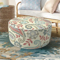 Inflatable Ottoman Stool D21 xH9 for Outdoor/Indoor Use, Water Repellent Patio Foot Rest with Portable Handle,Round Pouf Ottoman Suitable for Garden,Deck and Camping-Paisley Vintage