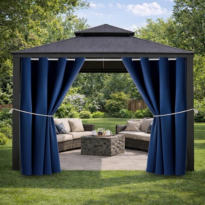 Waterproof Outdoor Curtain W52 x L84 - Grommet Top Sunlight Blocking Window Treatment Drapes Blackout Curtains for Home Bedroom Living Room Outdoor Patio Porch Pergola Cabana Gazebo (Navy, 2 Panels)