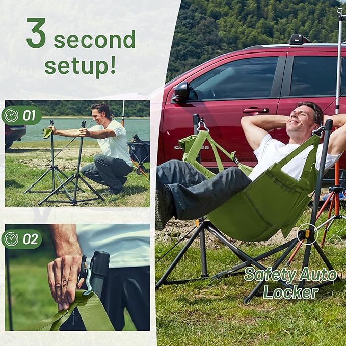 TIMBER RIDGE Hammock Camping Chair with Adjustable Backrest, Heavy Duty Folding Hammock Chair Supports 300lbs, Portable Hammock Chair for Camping, Travelling and Patio, Green 2 Pack