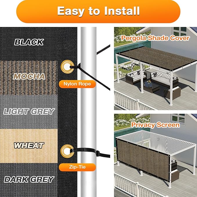 Artpuch Outdoor Pergola Shade Cover 15x24 FT Sun Shade Cloth with Grommets Mocha 90% UV Protection Canopy Patio Privacy Screen (Customized Available)