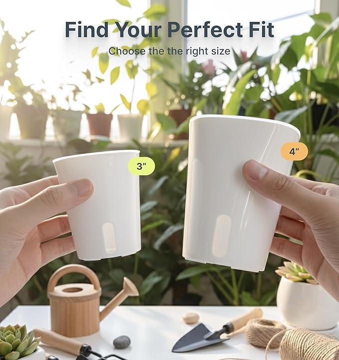 10 Pack 3" Self Watering Pots for Indoor Plants, Clear Inner Cup, Small White Plastic Planters, Water Level Indicator, Drainage Holes, Extra 3ft Wick, Cuttings,Seedlings,Herb,African Violet