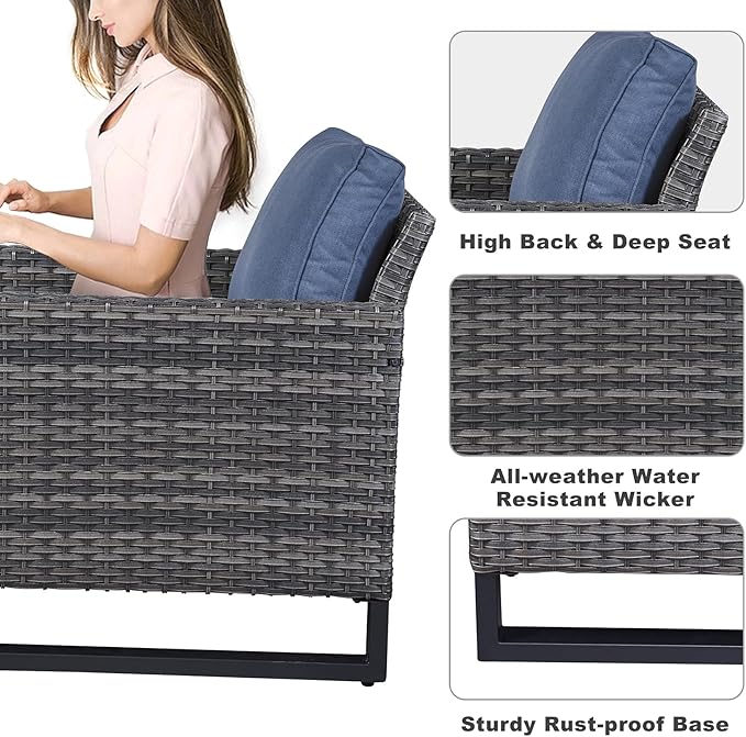 Belord Outdoor Wicker Chair Patio Chairs Set of 4, All Weather Rattan Club Chairs 4 Piece Furniture Set with Leveling Feet Water-Resistant Cushion Anti-Rust Frame