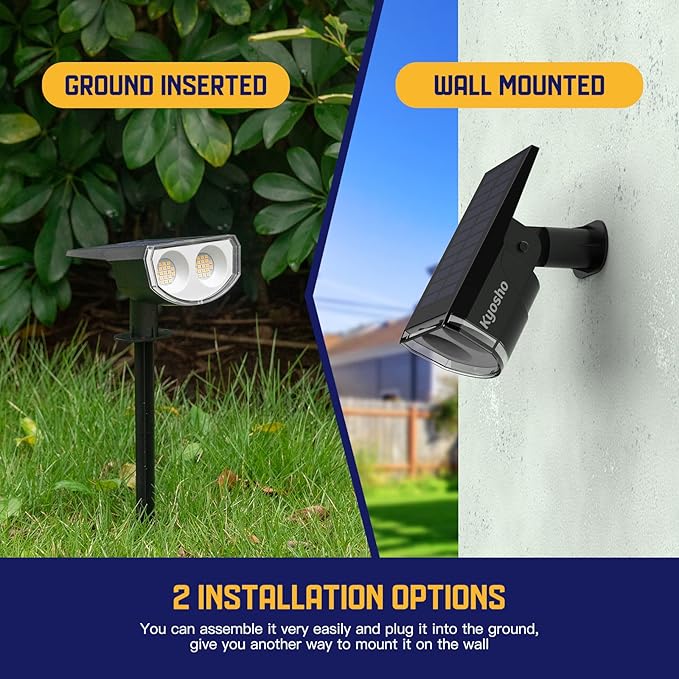 Kyosho Solar Outdoor Lights Waterproof IP67, 38 LEDs Solar Spot Lights Outdoor, 2-in-1 Landscape Spotlight with 3 Modes for Lawn, Pathway, Yard, Pool, 4 Pack