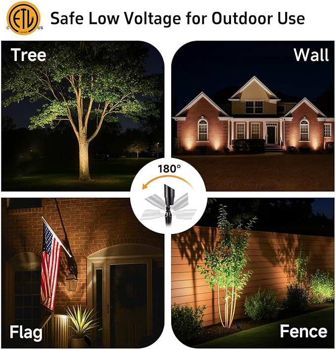 Gardenreet Solid Brass Spot Lights - Black Low Voltage Landscape Spotlight Outdoor, 12V LED Uplights Wired, Waterproof Electric for Patio Wall with 4000K Bright White MR16 Bulb (6 Pack)