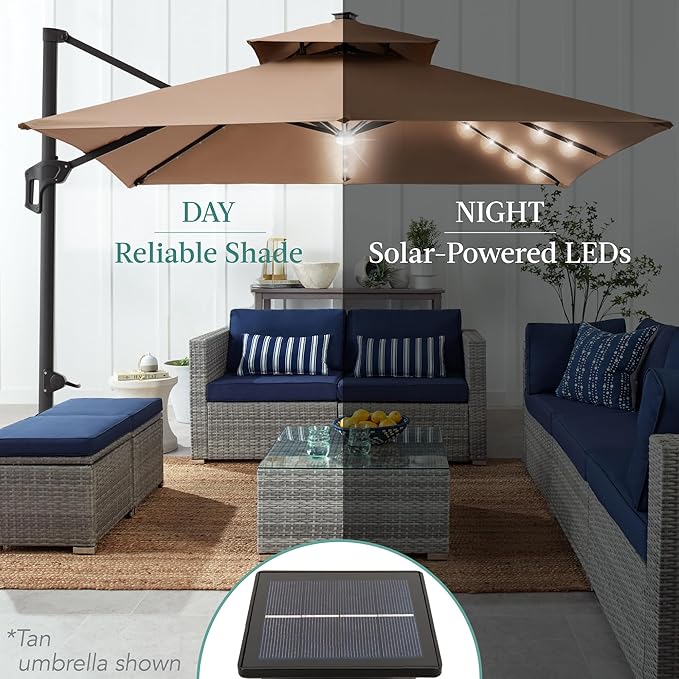 Best Choice Products 10x10ft Cantilever Patio Umbrella w/Base Included, Solar LED Lights 360 Rotation Large Offset Hanging Outdoor Shade for Deck Pool Backyard w/Stand – Yellow
