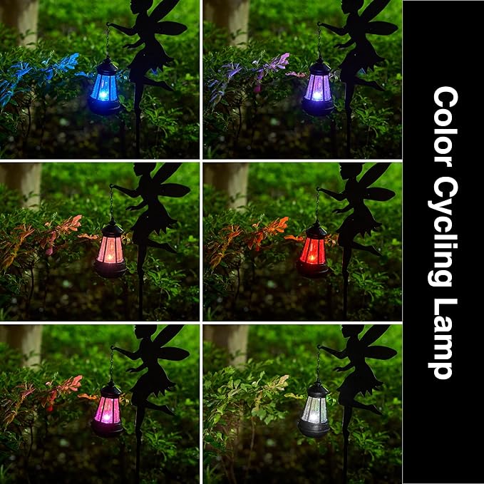 Solar Fairy Garden Decorations Solar Lighting 1 Pair – Outdoor Color-Changing Fairy Statues with Metal Stakes, Garden Ornaments for Lawn, Yard, Patio Decor (Type B Color-Shifting)