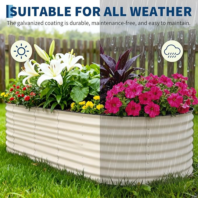 Garvee 6 Pack Galvanized Raised Garden Bed, 8x4x2 ft Metal Planter Box for Flowers Herbs Vegetables, Rust-Resistant Raised Garden Beds for Gardening, Easy Assembly Outdoor Garden Box & Planters,Beige