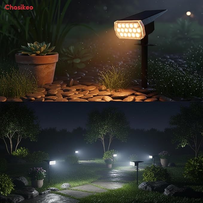 Solar Lights Outdoor Waterproof, LED Solar Spot Lights Outdoor, 7 Color Changing Solar Spotlights, Multicolor RGB Dusk-to-Dawn Uplights for Garden Landscape, Yard, IP65, Auto On/Off