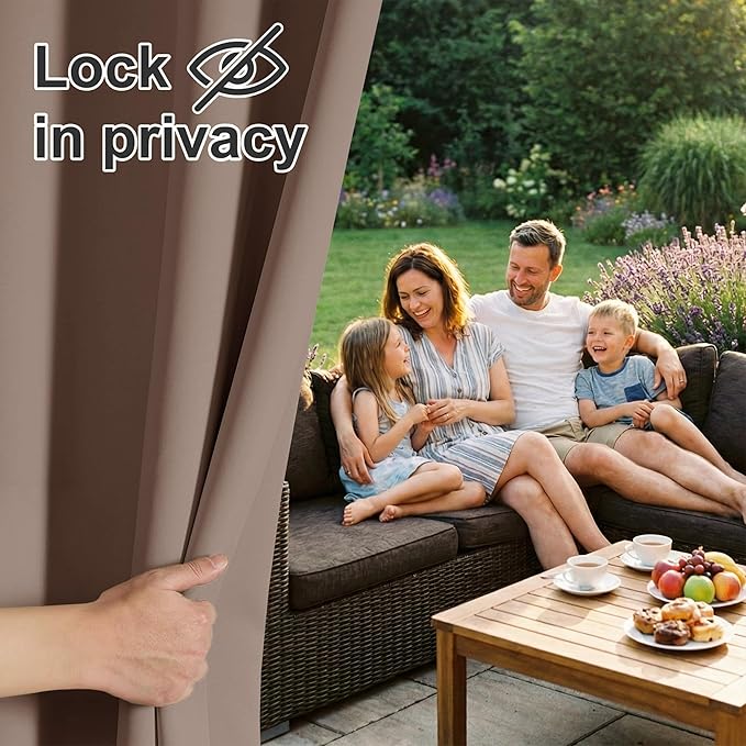 RYB HOME Extra Wide Outdoor Curtains for Patio Waterproof Heavy Duty Thermal Insulated in Summer Full Coverage Privacy for Gazebo, Cabana & Pergola, W100" x L120", Mocha, 1 Panel