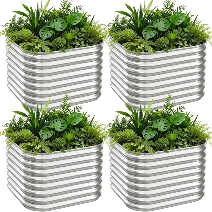 4 PCS Galvanized Raised Garden Bed Outdoor, Metal Garden Bed for Vegetables, Above Ground Garden Box for Flower, Steel Raised Beds for Gardening - 3FT