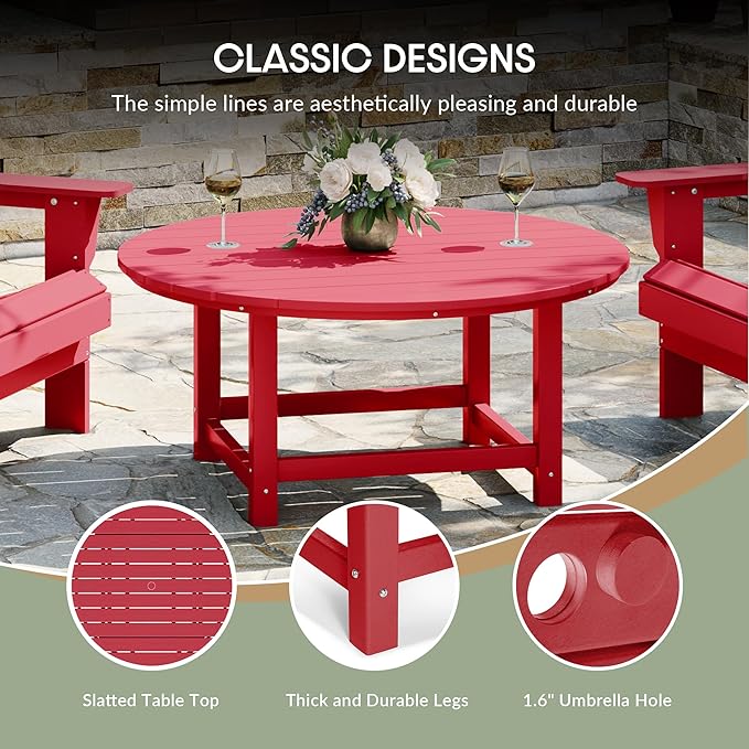 WestinTrends Malibu Low Outdoor HDPE Round Patio Coffee Table, Red