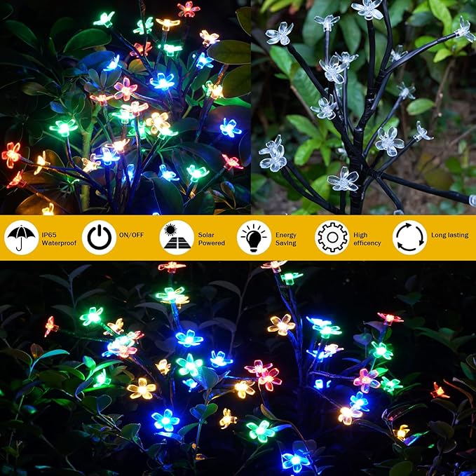 Solar Garden Lights Waterproof, Solar Lights Outdoor Decorative 4Pack,80Led Solar Powered Flowers Garden Decor,Fairy Lights Yard,Pathway,Outside Decorations,Gardening Gifts for Women Mom