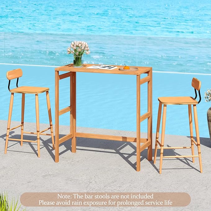 Tangkula Acacia Wood Outdoor Folding Bar Table, Patio Rectangle Counter Height Pub Table with Slatted Tabletop, for Balcony, Backyard Garden and Poolside