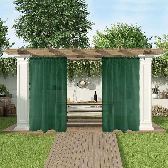 SpaceDresser Waterproof Outdoor Sheer Curtains for Patio - 2 Panels Rod Pocket Indoor Voile Sheer Curtain for Living Room,100W x 96L inch, Foliage Green