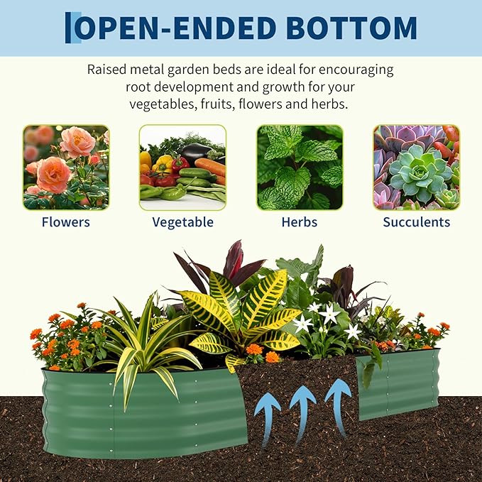 Garvee Galvanized Raised Garden Bed Outdoor, 8x2x1.5 ft Metal Planter Box for Flowers Vegetables, Rust-Resistant Raised Garden Beds for Gardening, Easy Assembly Outdoor Garden Box & Planters, Green