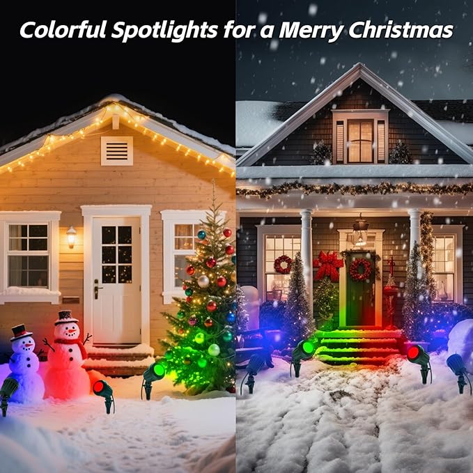 Spotlight Outdoor – 120V Plug-in, 2700K Warm White LED Landscape Spot Lights with RGB 3 Lenses for Yard, Garden, Lawn&Tree Decor, IP67 Waterproof, Perfect for Holidays&Everyday (1 Pack, Green)