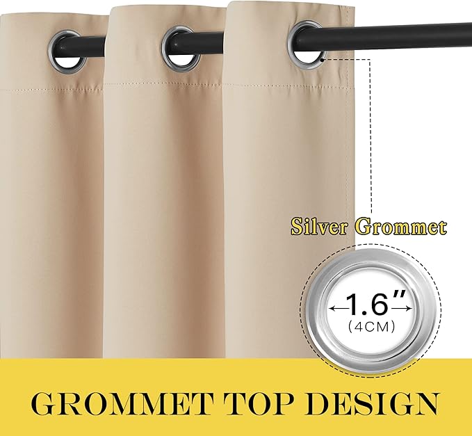 NICETOWN Blackout Curtains & Drapes for Living Room - Grommet Window Treatment Thermal Insulated Solid Sound Reducing Drapes for Bedroom (Biscotti Beige, 1 Panel, W52 x L90)