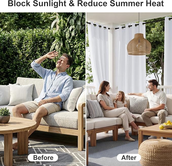 RYB HOME Outdoor Curtains 108 inches Long - Waterproof Privacy Blackout Indoor Outdoor Deck for Patio Door Canopy Divider Backdrop Lanai Pavilion Pergola, W 84 x L 108, 1 Pc, Grayish White