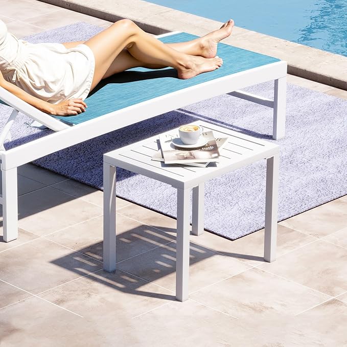 Crestlive Products Aluminum Outdoor Side Table,White Rectangular End Table,Easy Assembly Small Coffee Bistro Table for Patio Pool Balcony