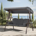 HOMREST 3 Person Outdoor Porch Swing with 1.5" Upgraded Cup Holder, Adjustable Canopy, Backrest, Patio Swing Bed with Weather Resistant Steel Frame, Cushions for Garden,Deck and Poolside(Grey)