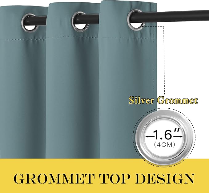 NICETOWN Blackout Greyish Blue Curtain for Living Room - Grommet Solid Thermal Insulated Sound Dampening Doorway Window Curtain Drape for Bedroom/Sliding Door (1 Panel, W52 x L120)