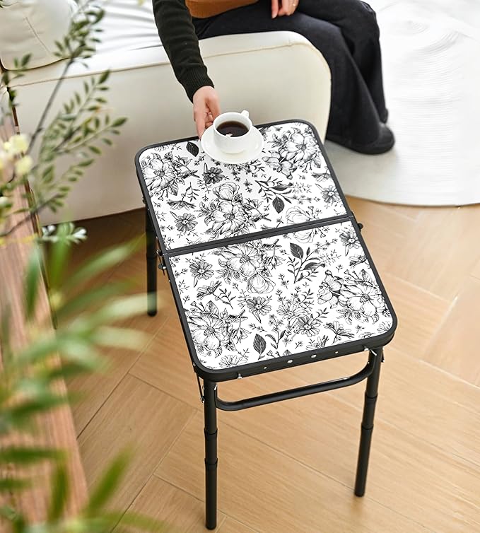 Outdoor Side Table, Portable 3 Adjustable Height Small Outdoor Folding Table, Aluminum Foldable Patio Side Tables for Outside Indoor, Plant Stand Coffee End Table for Pool, Porch,Garden, Balcony