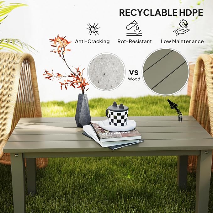 Outsunny HDPE Outdoor Coffee Table, All-Weather Rectangle Patio Coffee Table, Plastic Outdoor Patio Table with Slatted Tabletop for Garden, Balcony, Backyard, Brown