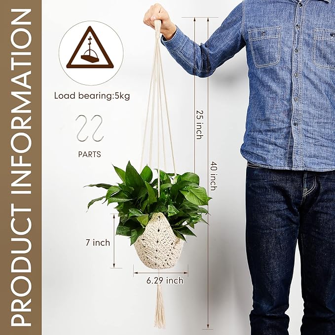 Shappy 2 Pack Jute Crochet Long Plant Hanger for 3 Inch to 12 Inch Pots, Macrame Plant Holder Rope with S Shaped Hooks for Halloween Home Decor (White)