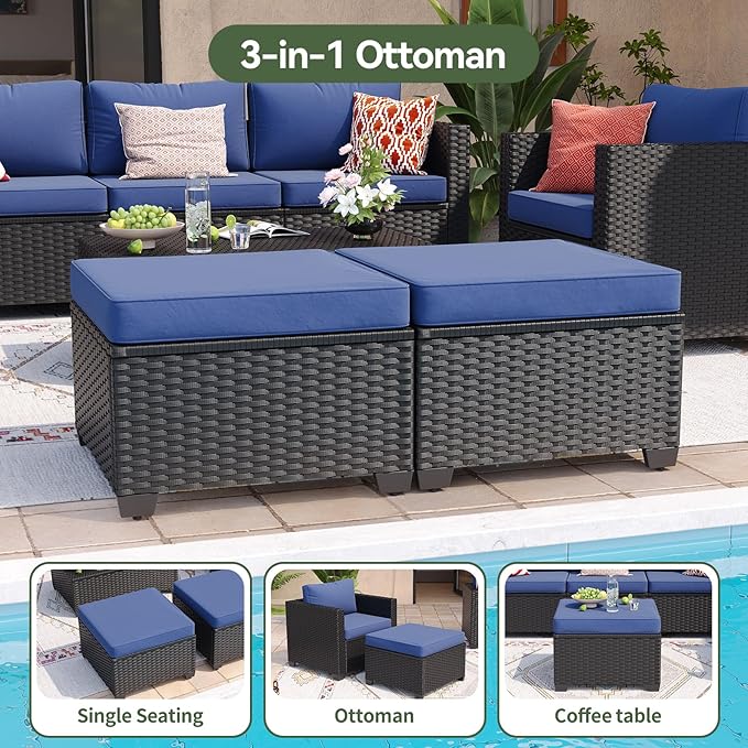 Aoxun 8 Piece Outdoor Patio Furniture Set 7 Seats, Outdoor Sectional with Thick Waterproof Cushions & Storage Coffee Table, Patio Conversation Sets for Garden,Backyard, Porch, Balcony, Deck, Blue