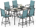 Sophia & William Outdoor Bar Set, Patio Bar Table and Chairs Set, Bar Height Patio Set - 6 x Swivel Bar Chairs(Baby-Blue), 1 x Rectangular Bar Table(Black)