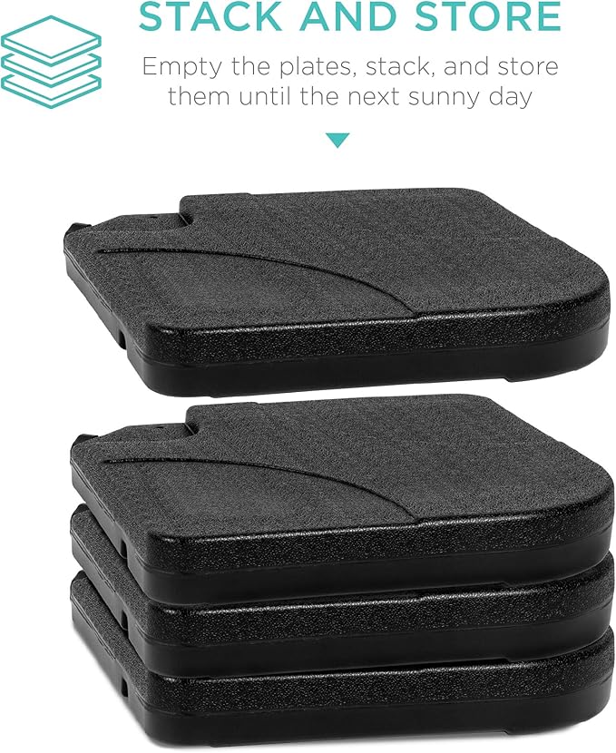 Best Choice Products 4-Piece 155lb Capacity Heavy-Duty Cantilever Offset Patio Umbrella Stand Square Base Plate Set w/Easy-Fill Spouts for Water or Sand - Black