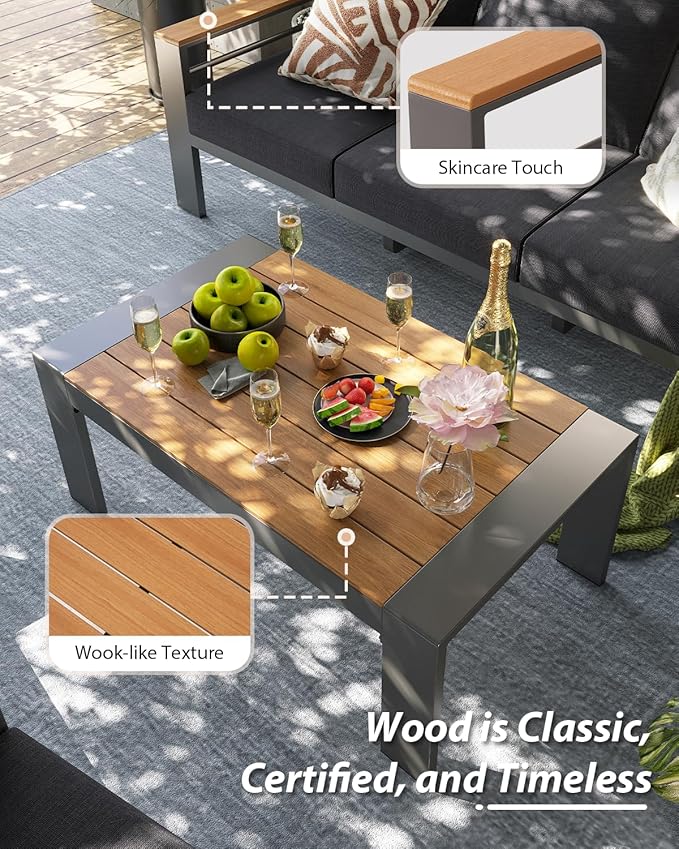 Aoxun Aluminum Outdoor Patio Furniture Set, 7 Seats Outdoor Sectional with Coffee Table, Patio Conversation Sets with Upgraded Armrests and Cushions for Backyard, Garden and Poolside