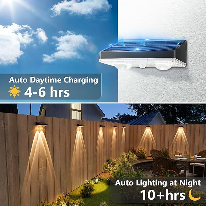 NIORSUN Solar Fence Lights,16 Pack Solars Deck Light,Warm White Color,Outdoor Bulb Waterproof Led IP65,Power Patio Lamp with Lenses for Outside/Backyard/Railing/Yard(Black)
