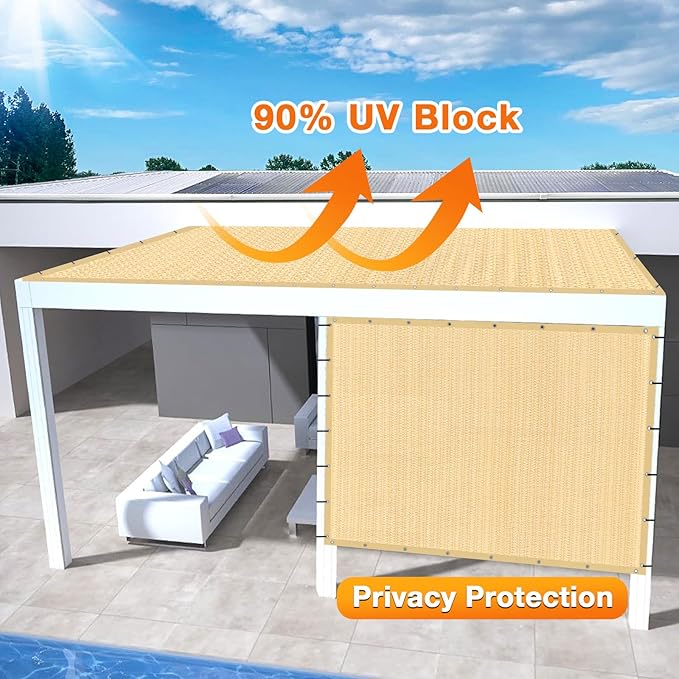 Artpuch Outdoor Pergola Shade Cover 9' X 13' Sun Shade Cloth with Grommets, 90% UV Protection Canopy Patio Privacy Screen (Customized Available) GN107, Wheat