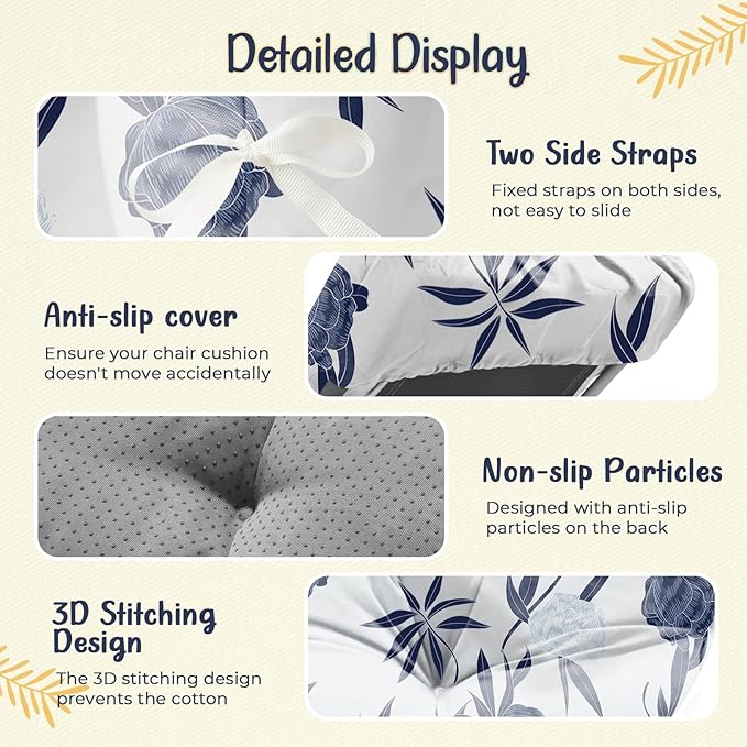 Outdoor Chaise Lounge Chair Cushion 75.1 x 22.8 x 4.7 Inches 100% Waterproof Replacement Cotton Patio Pool Lounge Chair Cushion for Outdoor Furniture with Ties, Blue Enchantress