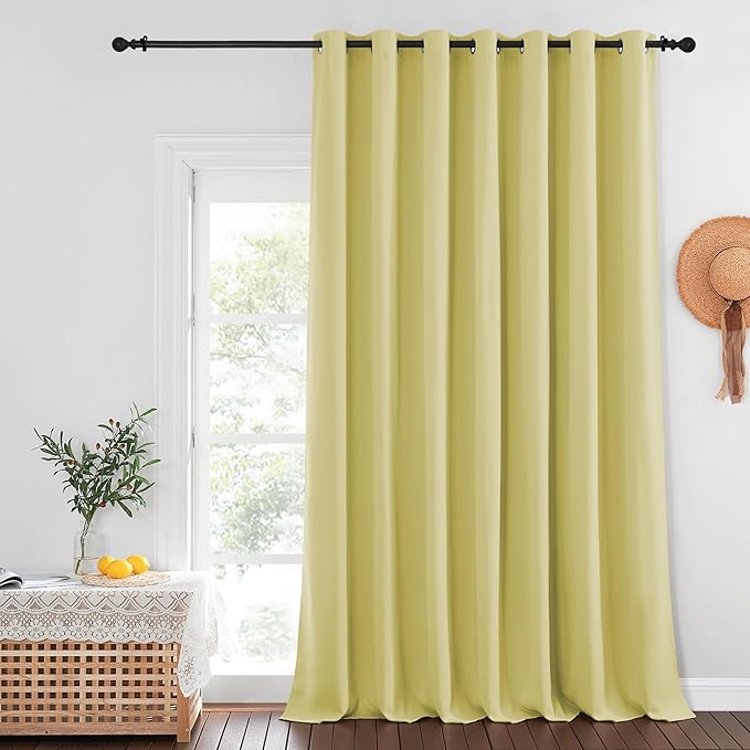 NICETOWN Privacy Room Divider Curtain Thermal Blackout Curtain for Patio Door, Living Room, Bedroom Partition and Shared Office Space, 1 Grommet Panel, Paler Yellow, 100 inch x 108 inch Long