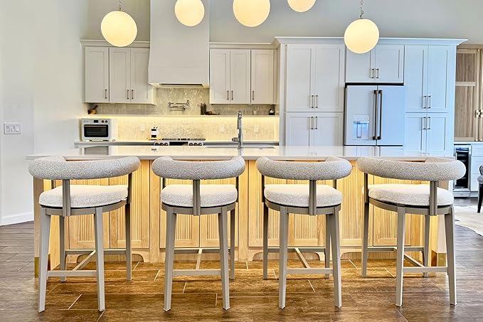 PURPLE LEAF Counter Height Bar Stools Set of 4 Patio Modern Olefin Upholstered Barstools with Back and Armrest Outdoor Bar Chairs for Garden Kitchen Island Backyard
