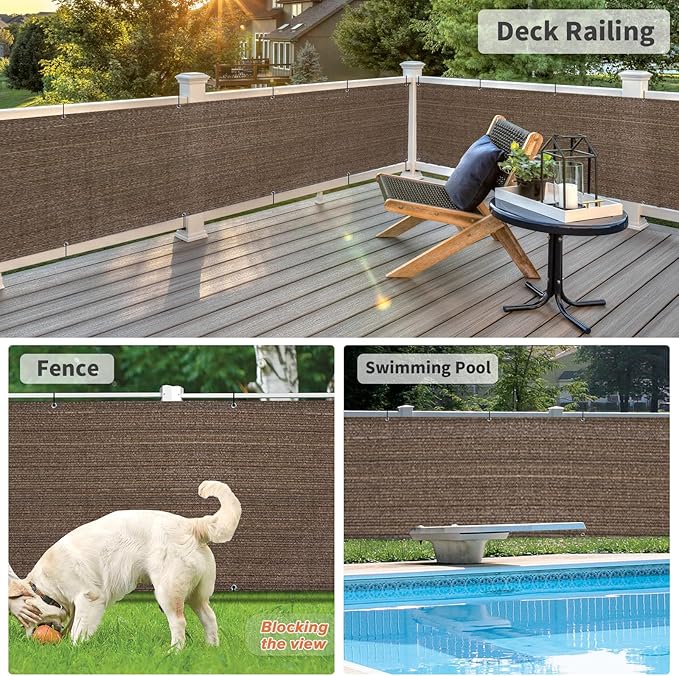 LOVE STORY Balcony Privacy Screen, 3'x11' Deck Shield Screen Fence Cover,UV Protection and Weather-Resistant,3 FT Height for Deck, Patio, Backyard, Outdoor Pool, Porch, Railing, Brown