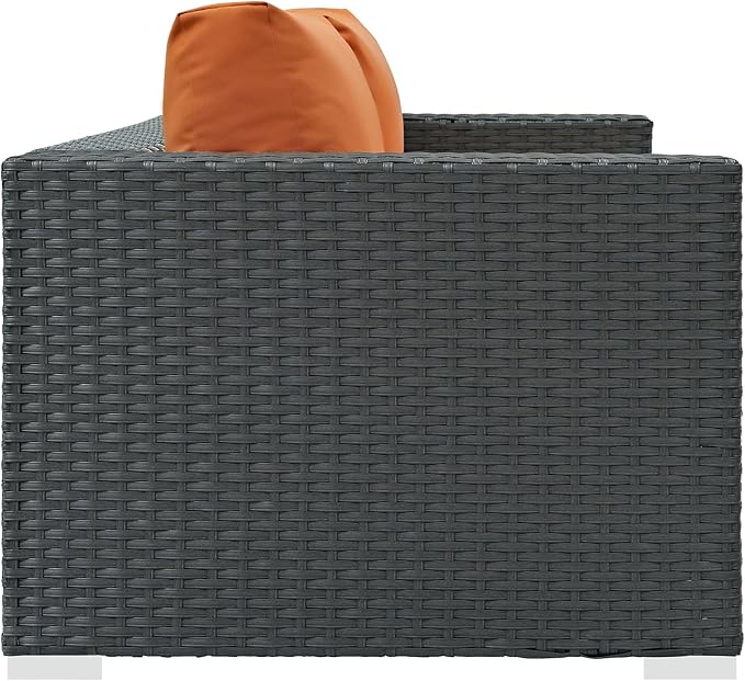 Modway Sojourn Wicker Rattan Outdoor Patio Sunbrella Fabric Loveseat in Canvas Tuscan