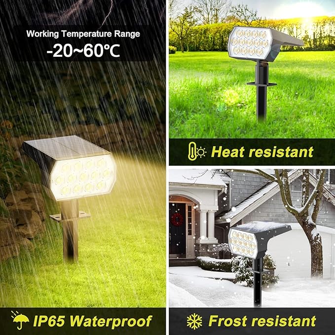 Solar Spot Lights Outdoor Waterproof IP65, [6 Pack/65 LED] 2-in-1 Solar Landscaping Spotlights, 3 Lighting Modes Solar Powered Garden Flood Light for Patio Pathway Driveway Yard Pool (Warm White)