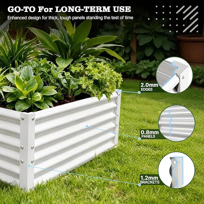 A ANLEOLIFE Set of 12, 18 Inch Tall Raised Garden Beds Kit, Rectangular & L-Shaped Combo Metal Planters – Ideal for Backyard DIY Creative Layouts, Antique White