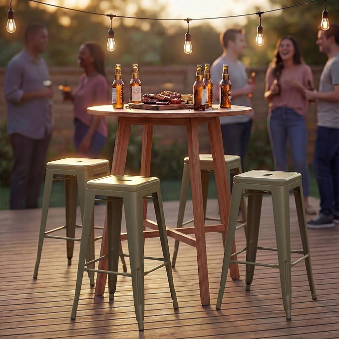Shahoo 24 Inches Metal Bar Stools Counter Height Stackable Backless Stools, Industrial Patio Stools Indoor Outdoor Metal Kitchen Stools Set of 4 (Gun, 24'')