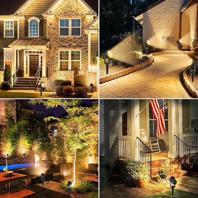 Solar Spotlights Outdoor Waterproof, Warm White Landscape Spotlights, Decorative Solar Spot Lighting for Garden, Yard, Pathway, Lawn, Poolside, Party, 4-in-1 Mounted (Warm White, 2 Pack)