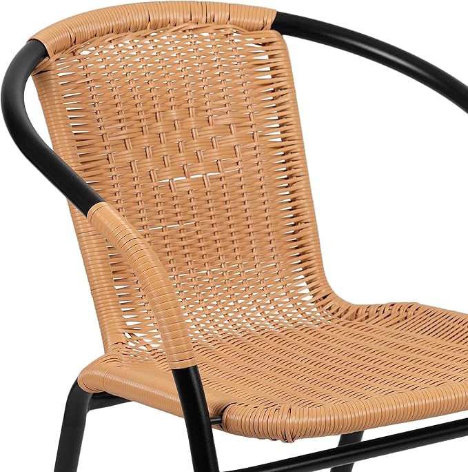 Flash Furniture Lila 2 Pack Beige Rattan Indoor-Outdoor Restaurant Stack Chair