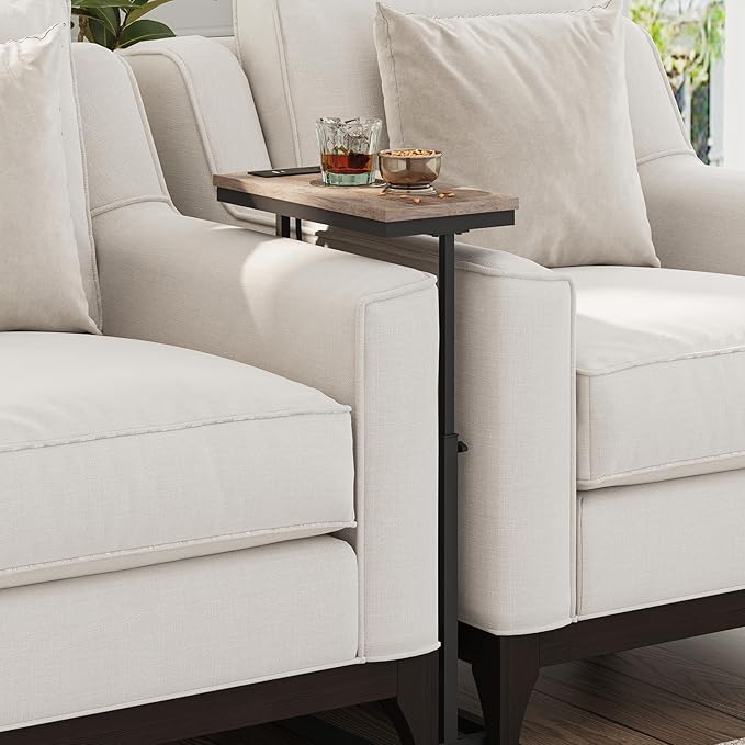TUTOTAK End Table with Charging Station, Side Table, Tall Couch Table, Sofa Table, Living Room, Bedroom,Greige TB01BG084